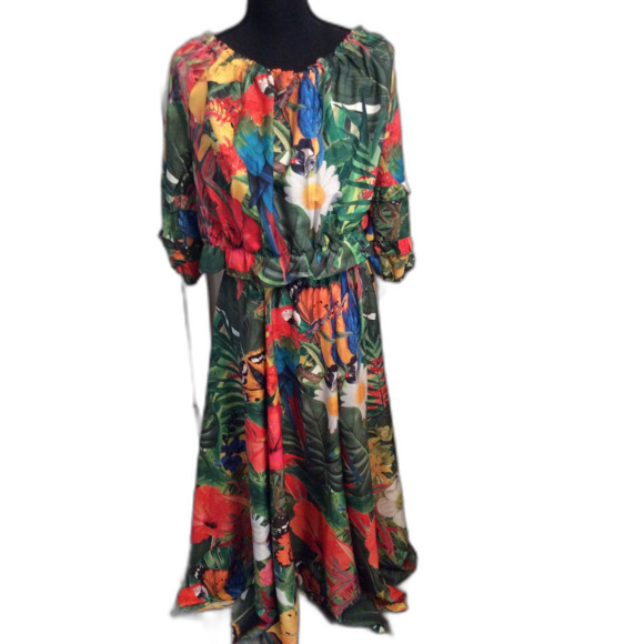 Rachel Zoe Two Piece Vaca Tropical Skirt Top XL Bright Aloha Cruise Off Shoulder - Picture 2 of 8